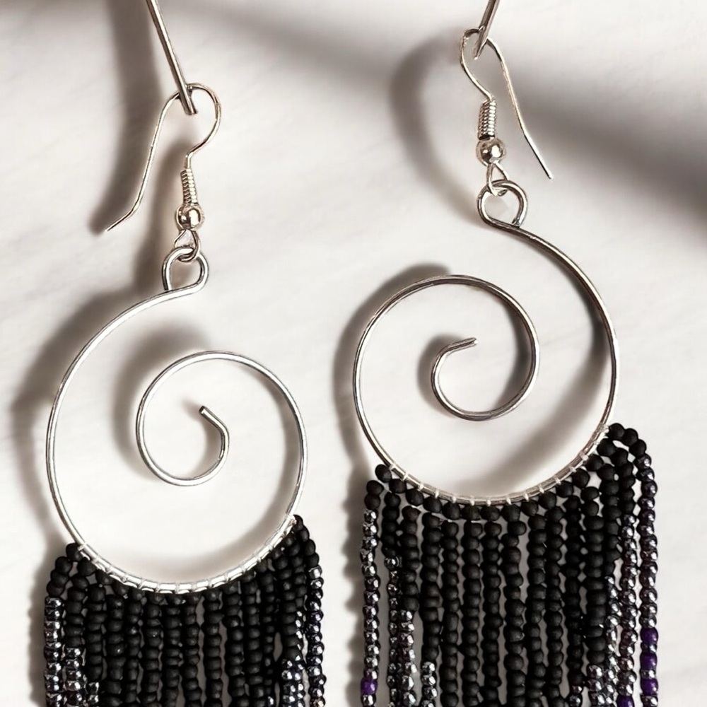 Who’s got the blues? Hand Beaded Chandelier Beaded Earrings Blues Purples - Picture 6 of 17